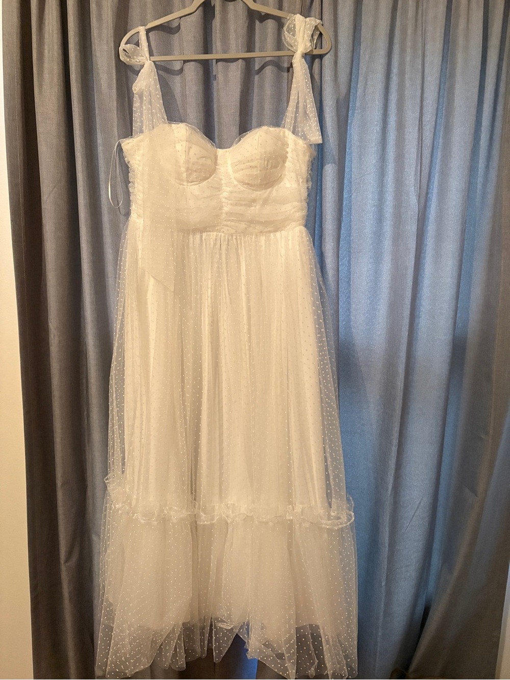 Birdy Grey White Sheer Polka Dot Tulle Slip with Tie Straps